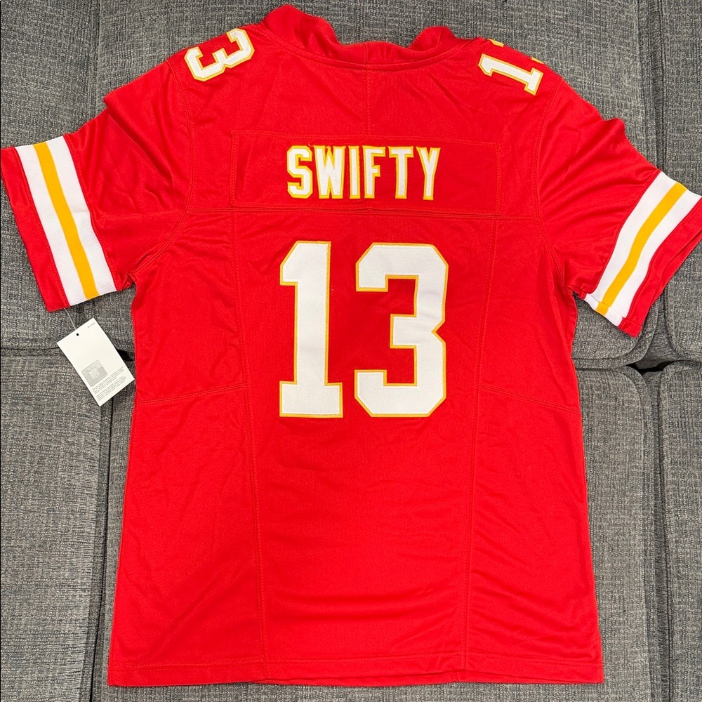 Taylor Swift “SWIFTY” Football Jersey with White and Gold Trim